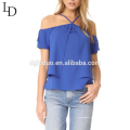 Novo Design Ruffled mulheres fora da camisa de ombro Spaghetti straps blusa das senhoras